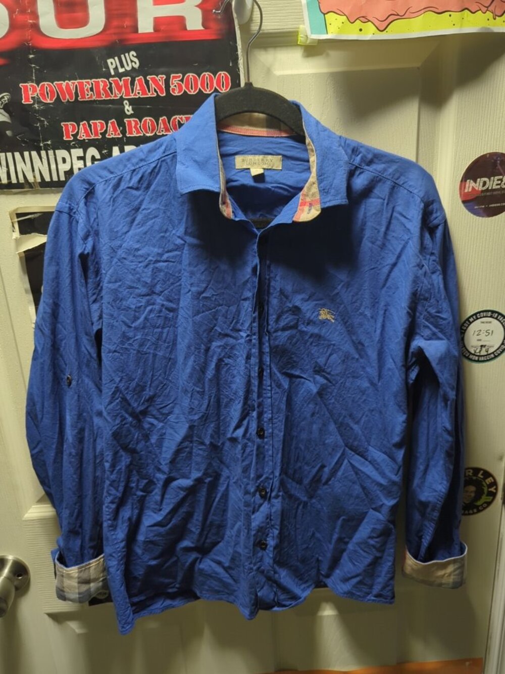 Burberry London nova check blue shirt Embroidered Logo Men's Size Small SML Vtg